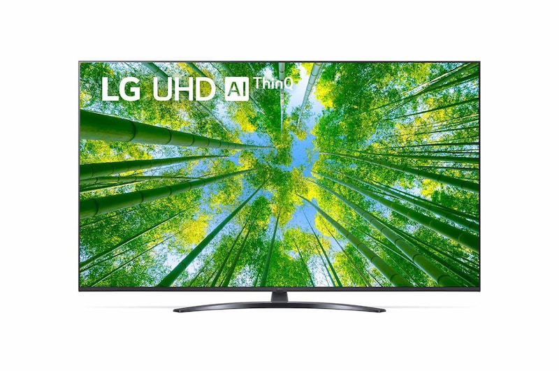 Vista frontal de LG UHD TV 4K, série UQ81, Processador α5 Gen5 AI, webOS 22 60UQ81006LB