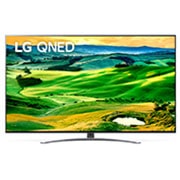 Vista frontal da TV LG QNED com imagem infill e logótipo do produto