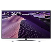 Vista frontal da TV LG QNED com imagem infill e logótipo do produto