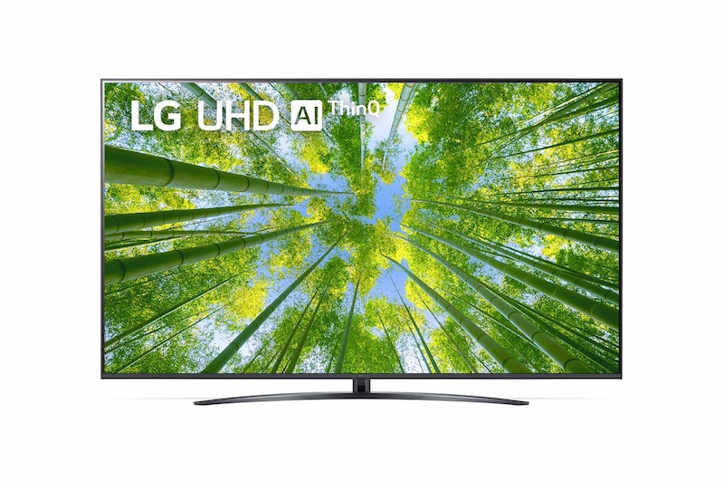 Vista frontal de LG UHD TV 4K, série UQ81, Processador α5 Gen5 AI, webOS 22 70UQ81006LB