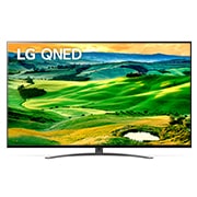 Vista frontal da TV LG QNED com imagem infill e logótipo do produto