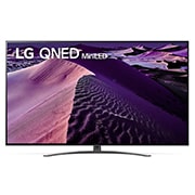 Vista frontal da TV LG QNED com imagem infill e logótipo do produto