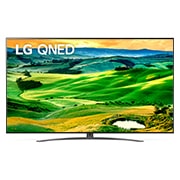 Vista frontal da TV LG QNED com imagem infill e logótipo do produto