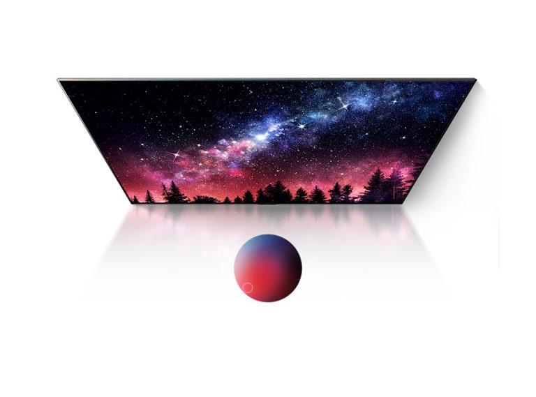 Um ecrã de TV que mostra a via láctea, céu azul e uma explosão de pó colorido com excelente qualidade (reproduzir o vídeo)
