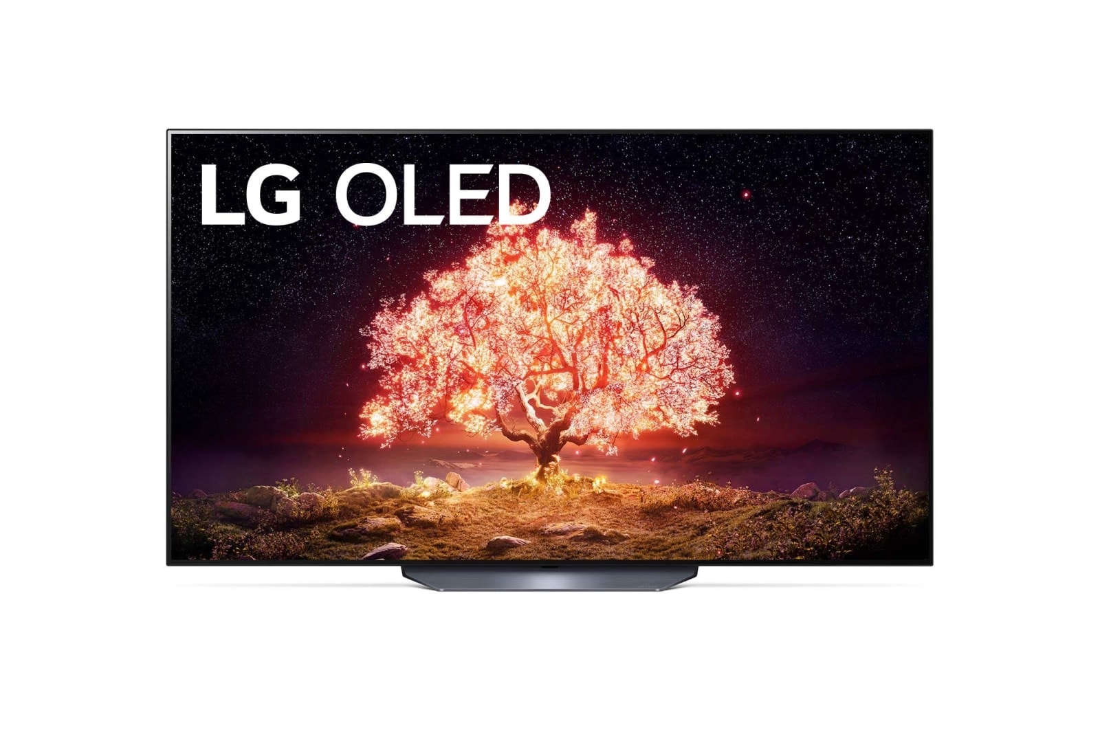 Vista frontal de LG OLED TV 4K, série B1, Processador α7 Gen4 AI, webOS 6.0 OLED65B16LA