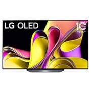 Front view with LG OLED evo, 10 Years World No.1 OLED Emblem, and 5-0Year Panel Warranty logo on screen