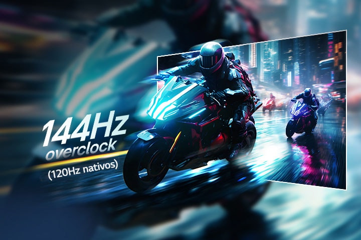 Cenário de jogos de corridas com uma resposta extremamente rápida e uma taxa de atualização rápida de 144Hz.