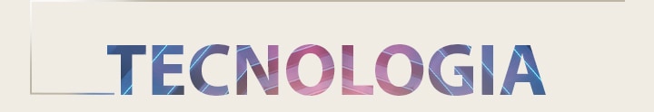 A palavra “TECHNOLOGY” em letras grandes a degradé, centrada num fundo escuro, com uma caixa de contorno fino a partir da esquerda.