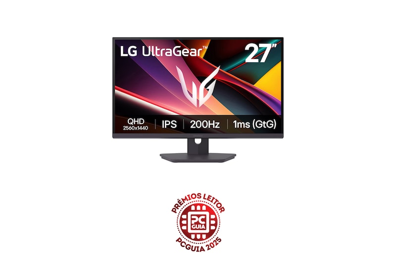 Vista frontal de Monitor para gaming LG UltraGear™ G6 200Hz QHD de 27 polegadas com sRGB 99% (Tip.), VESA DisplayHDR™ 400, 1ms (GtG), HDMI 2.0 27G610A-B
