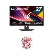 Vista frontal de Monitor para gaming LG UltraGear™ G6 200Hz QHD de 27 polegadas com sRGB 99% (Tip.), VESA DisplayHDR™ 400, 1ms (GtG), HDMI 2.0 27G610A-B