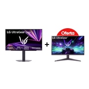 Vista frontal de LG UltraGear™ GX7 de 27 polegadas Monitor para gaming OLED QHD de 240Hz + Monitor Gaming LG UltraGear™ de 24'' FHD com 180Hz, 1ms MBR e HDR10 27GX704A-B.BUNDLE