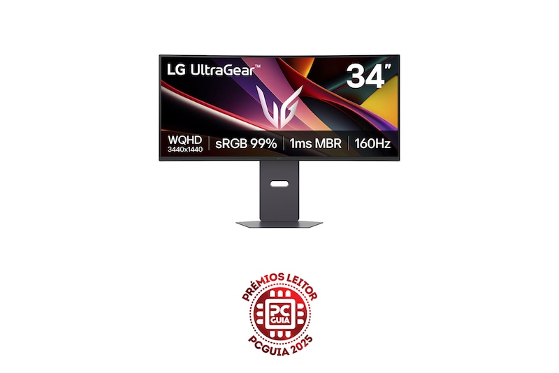 Vista frontal de Monitor para gaming curvo LG UltraGear™ de 34 polegadas com 160 Hz e resolução WQHD, AMD FreeSync™ Premium 34G600A-B