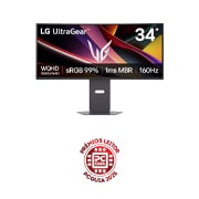 Vista frontal de Monitor para gaming curvo LG UltraGear™ de 34 polegadas com 160 Hz e resolução WQHD, AMD FreeSync™ Premium 34G600A-B