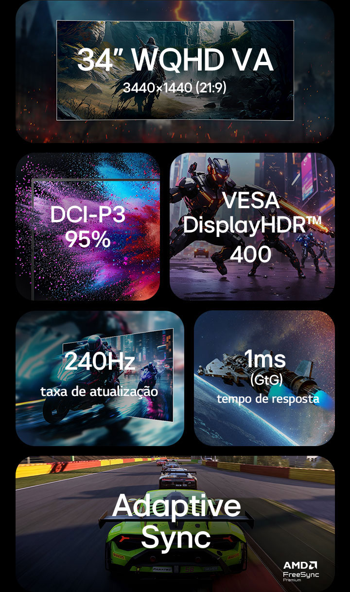 16:9 QHD 2560x1440, sRGB99%, 180 Hz, 1000R