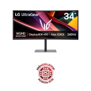 Vista frontal de Monitor para gaming LG UltraGear™ G6 240Hz WQHD de 34 polegadas com DCI-P3 95% (Typ.), VESA DisplayHDR™ 400, 1ms (GtG), USB-C (PD 15W) 34G630A-B