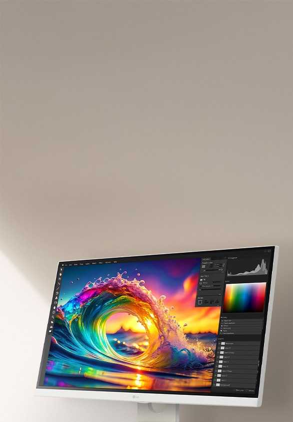 Apresenta um astronauta e uma imagem abstrata colorida com cores vibrantes em 4K UHD.	