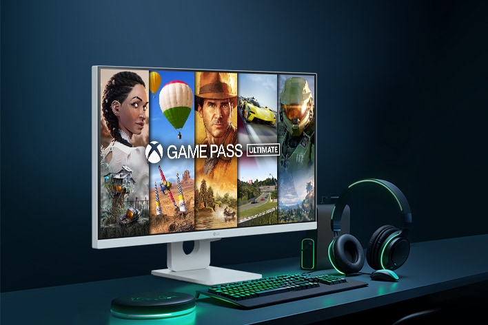 O ecrã do LG Smart Monitor apresenta a interface de jogo xbox.	