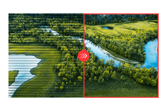 Imagem de comparação do lado direito com a Tecnologia “Flicker Safe” / Modo de Segurança contra Cintilação aplicada e o lado esquerdo sem a tecnologia Flicker Safe aplicada.