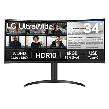 Vista frontal de Monitor curvo QHD ultra largo de 34" com USB Type-C™ 34WR55QK-B