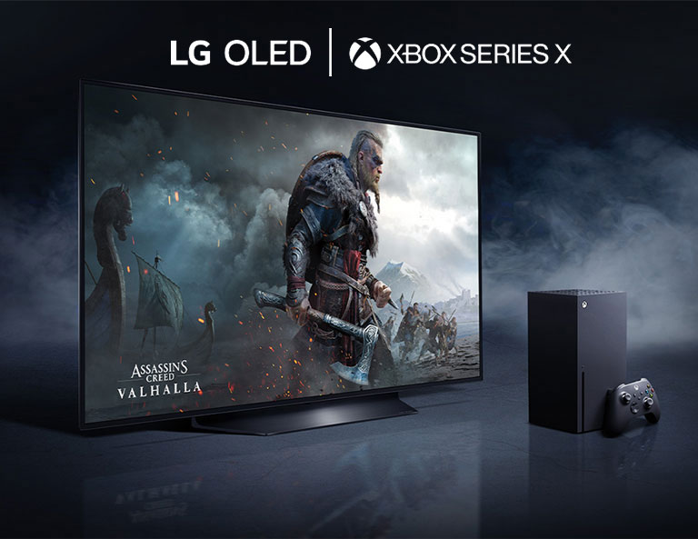 Um packshot de LG OLED TV e XBOX Series X com o seu controlador