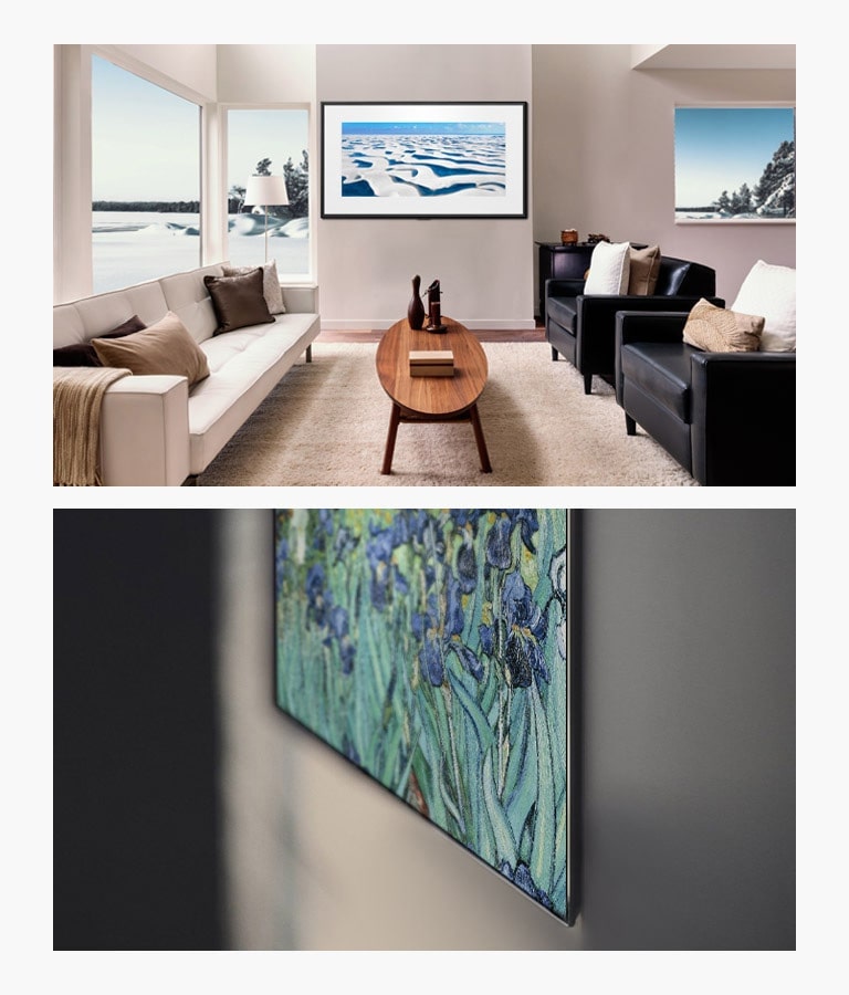 Imagens de uma Gallery Design de montagem na parede com obras de arte nas salas de estar.
