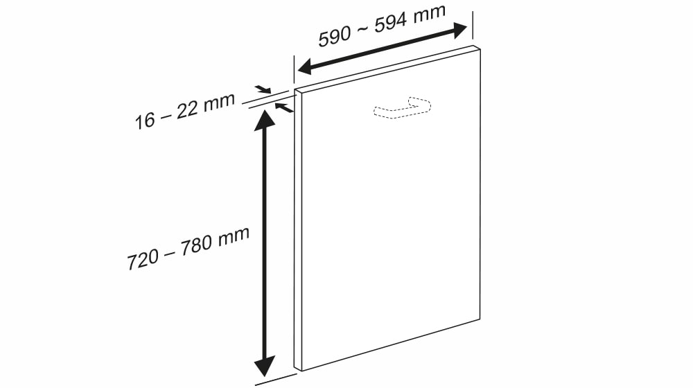 Dimensões da porta deslizante da máquina de lavar loiça.