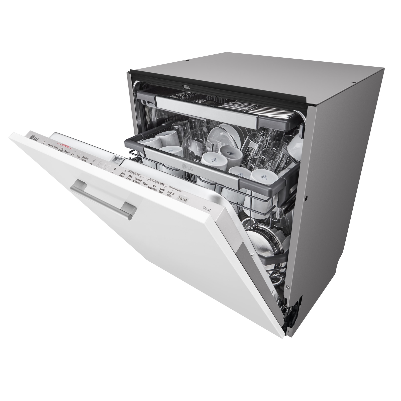 QuadWash™_O braço de lavagem QuadWash está visível, e a função QuadWash aparece como um ícone.