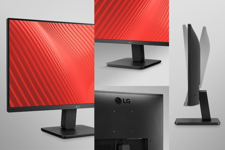 O ecrã tem uma moldura fina em três lados, e o monitor oferece um ajuste de inclinação.