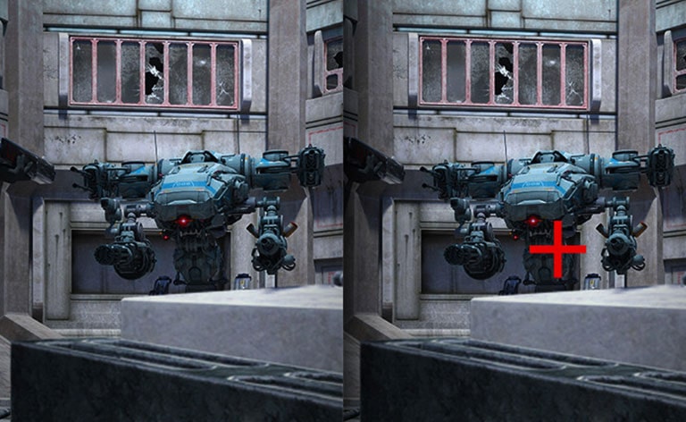 O ponto de mira é fixado no centro para aumentar a precisão do tiro.