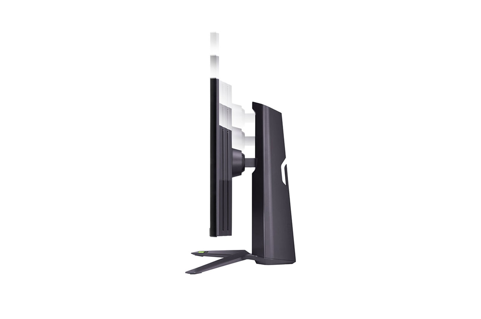 side view of the monitor moving downwards for height adjustment