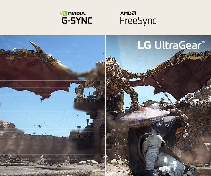 Comparação da imagem do jogo de fluidos - A imagem da esquerda está a 'rasgar' e a imagem da direita não tem rasgos.
