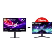 Vista frontal de Monitor para jogos LG UltraGear™ de 27 polegadas, 180 Hz, 4K UHD 27G810A com modo duplo, DCI-P3 95% (típico), VESA DisplayHDR™ 400, 1 ms GtG, HDMI 2.1 27G810A-B + Monitor Gaming LG UltraGear™ de 24'' FHD com 180Hz, 1ms MBR e HDR10 27G810A-B.BUNDLE