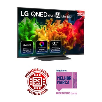 Vista frontal de Smart TV LG QNED evo AI QNED81 Mini LED 4K de 2026 de 55 polegadas 55QNED81B6A