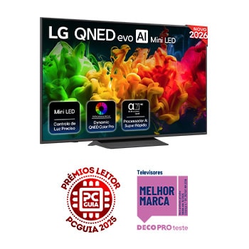 Vista frontal de Smart TV LG QNED evo AI QNED81 Mini LED 4K de 2026 de 65 polegadas 65QNED81B6A