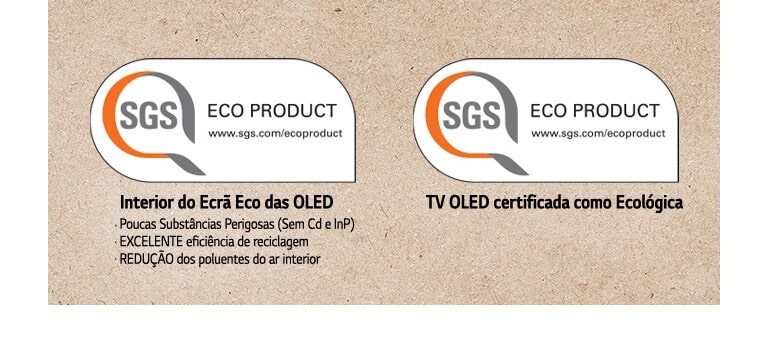 Um logótipo da certificação da SGS nos painéis OLED e nos aparelhos de TV OLED.