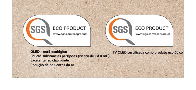 O logo da certificação SGS nos painéis e TVs OLED da LG.