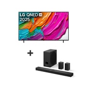 Vista da frente do televisor LG QNED8E, logótipo LG QNED Al no canto superior. A LG QNED TV apresenta texturas coloridas de pinturas a juntarem-se.