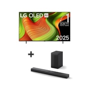 Vista frontal da Smart TV LG OLED AI B5 4K. O emblema “OLED número 1 do mundo há 12 anos” e o logótipo LG OLED AI 2025 estão no ecrã.