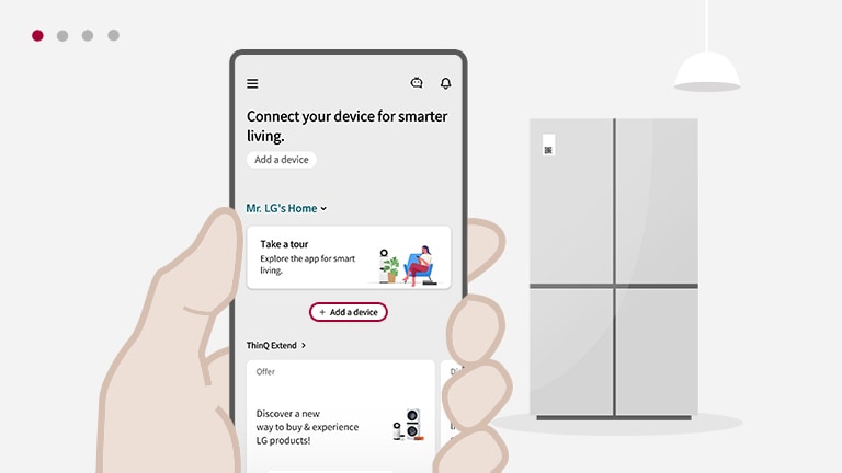 O vídeo mostra o progresso do registo do produto para a leitura do código QR do ThinQ.