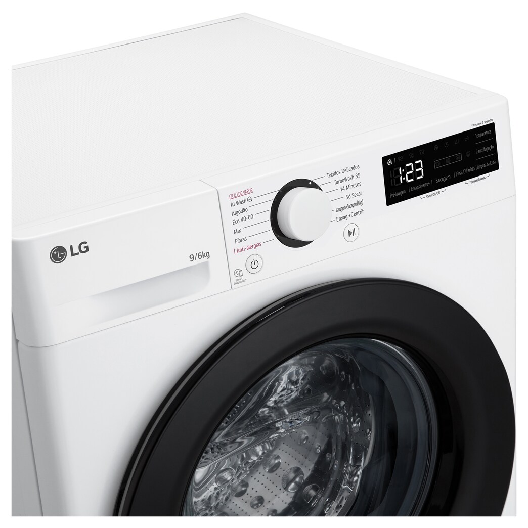 LG Máquina de lavar e secar roupa LG F4DR509S6W, 9/6 kg, eficiência energética A-10%/D, 1400 r.p.m., AI DD™, Steam™, branco, F4DR509S6W