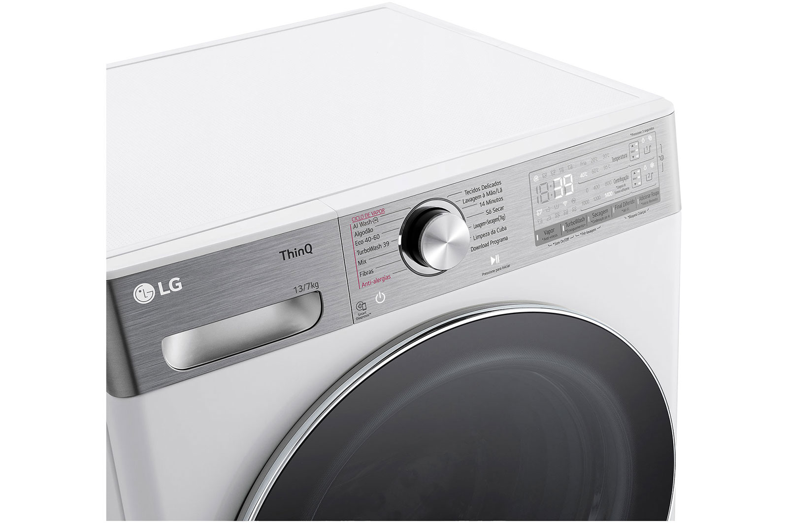 LG Máquina de lavar e secar roupa LG F4DR9513P2W, 13/7 kg, eficiência energética A-10%/D, 1400 r.p.m., AI DD™, Steam+™, TurboWash360™, ezDispense™, EcoHybrid™, branco, F4DR9513P2W