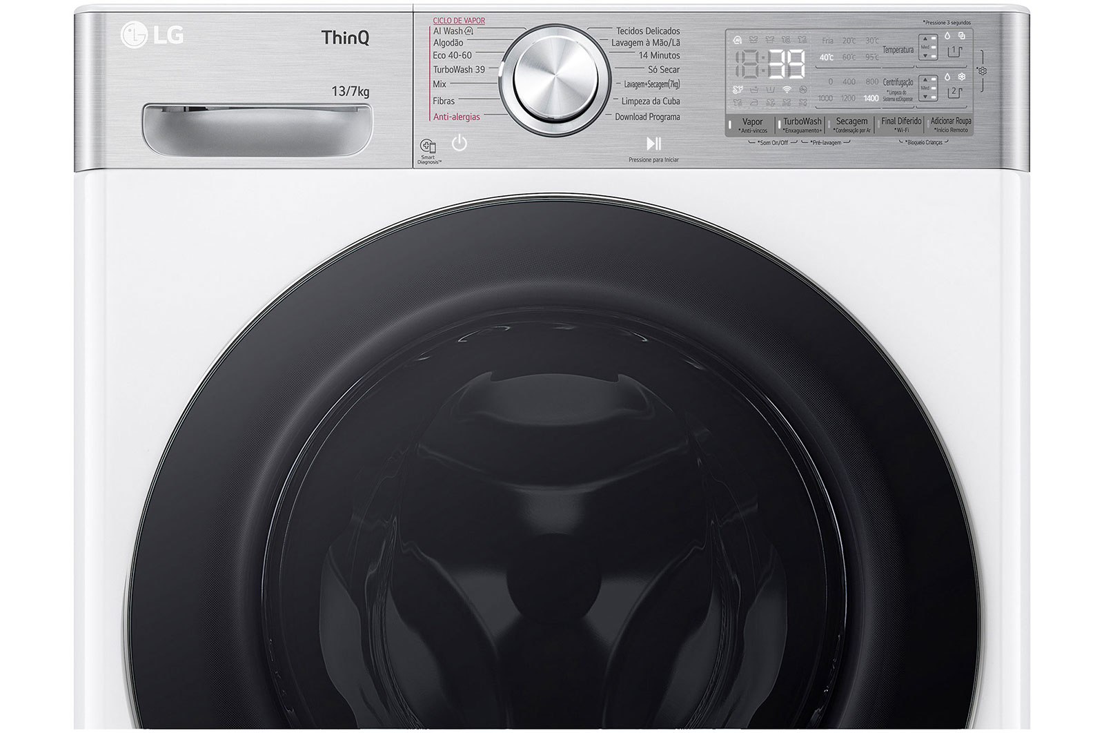 LG Máquina de lavar e secar roupa LG F4DR9513P2W, 13/7 kg, eficiência energética A-10%/D, 1400 r.p.m., AI DD™, Steam+™, TurboWash360™, ezDispense™, EcoHybrid™, branco, F4DR9513P2W