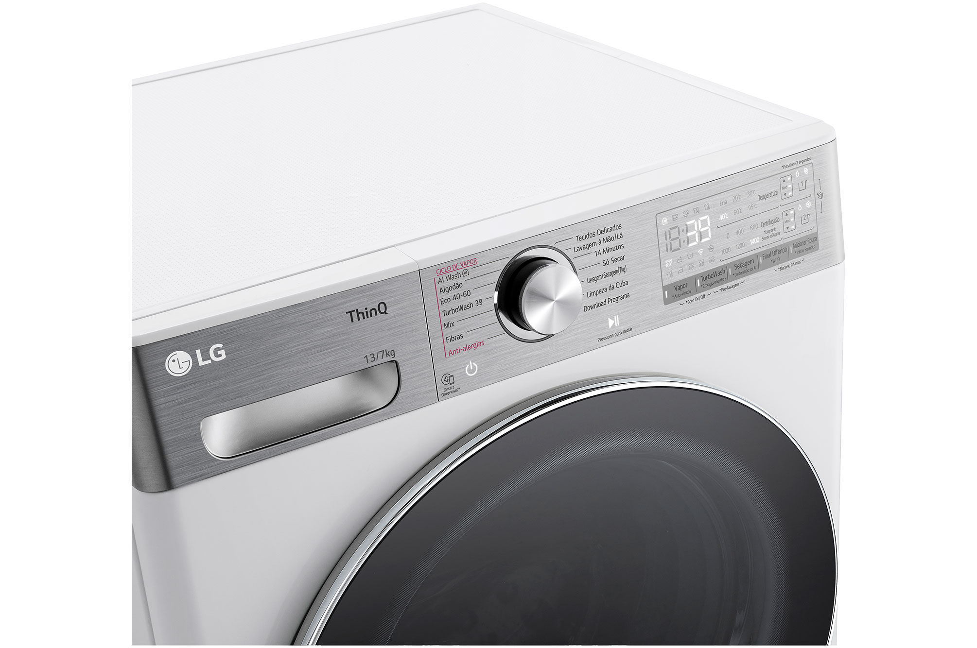 LG Máquina de lavar e secar roupa LG F4DR9513P2W, 13/7 kg, eficiência energética A-10%/D, 1400 r.p.m., AI DD™, Steam+™, TurboWash360™, ezDispense™, EcoHybrid™, branco, F4DR9513P2W