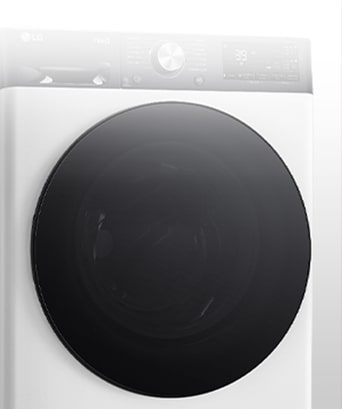 A imagem da máquina de lavar com a porta de vidro temperado claramente visível