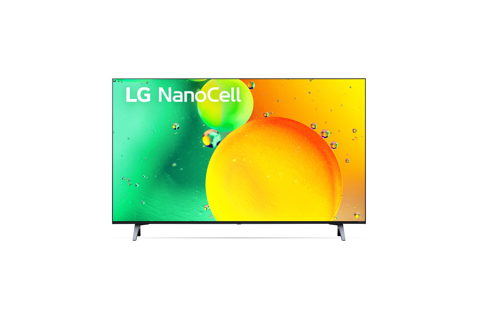 Vista frontal de LG NanoCell TV 4K, série NANO75, Processador α5 Gen5 AI, webOS 22 43NANO756QC