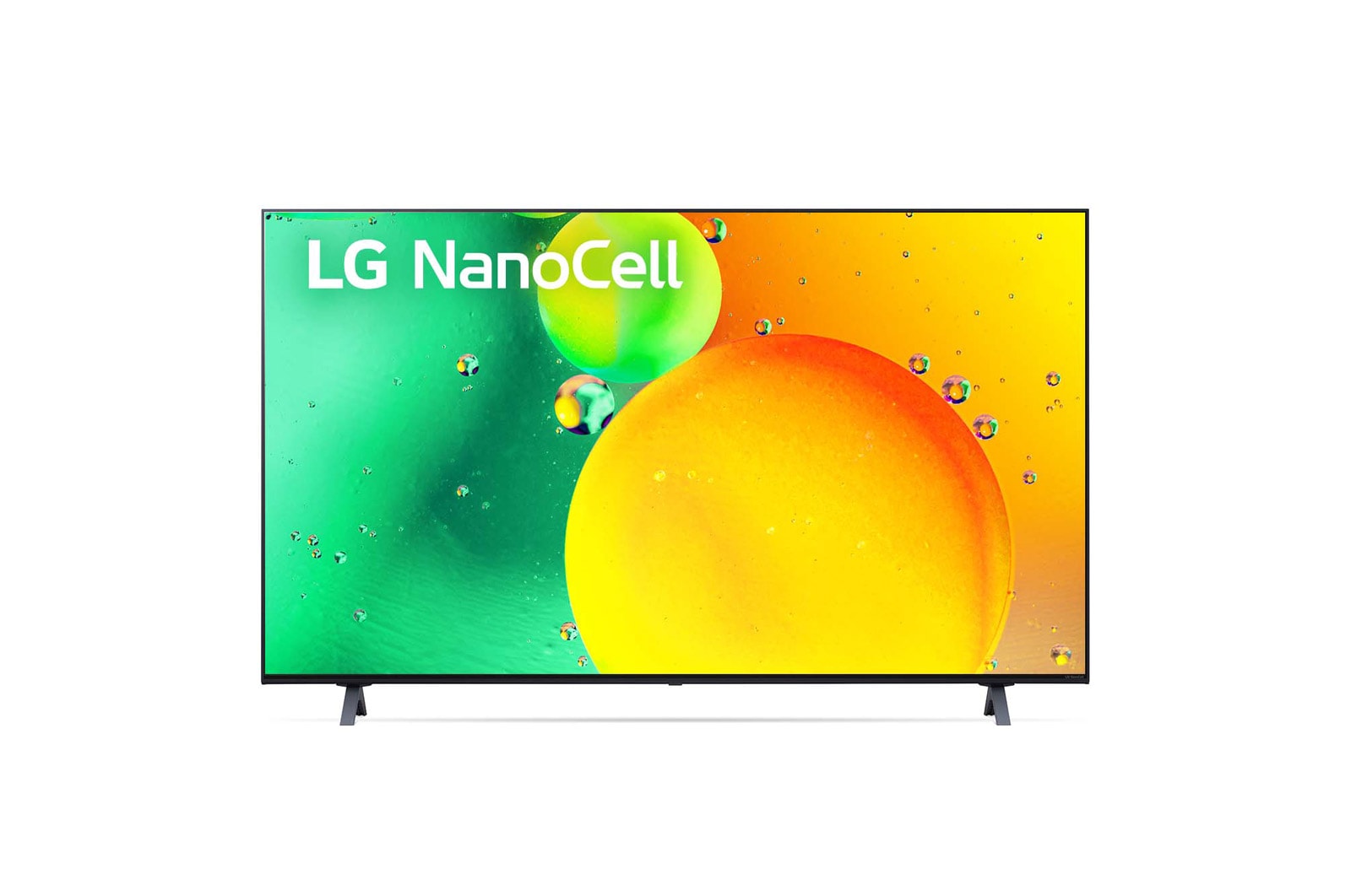 Vista frontal de LG NanoCell TV 4K, série NANO75, Processador α5 Gen5 AI, webOS 22 55NANO756QC