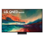 Vista frontal da TV LG QNED com imagem infill e logótipo do produto
