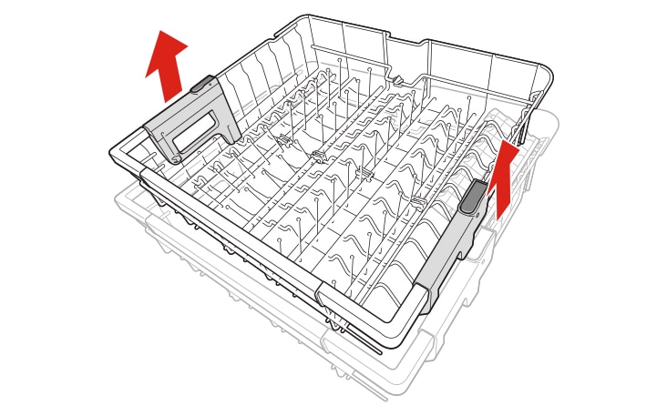 اسحب الرف السفلي للأمام ببطء مع سحب الرف السفلي للخارج، ارفع المقدمة قليلاً وقم بإزالته