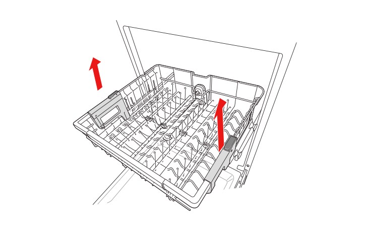 مع سحب الرف العلوي للخارج، ارفع المقدمة قليلاً وقم بإزالته