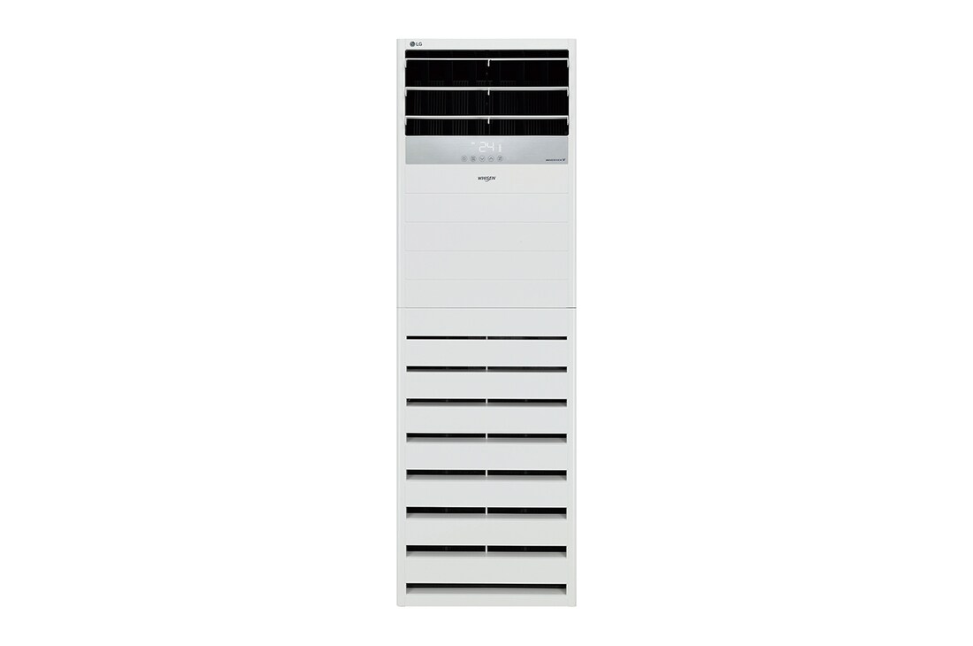 يتميز مكيف LG Floor Standing بشكل مستطيل طويل وله منافذ هواء مع فلتر في الأعلى والأسفل.
